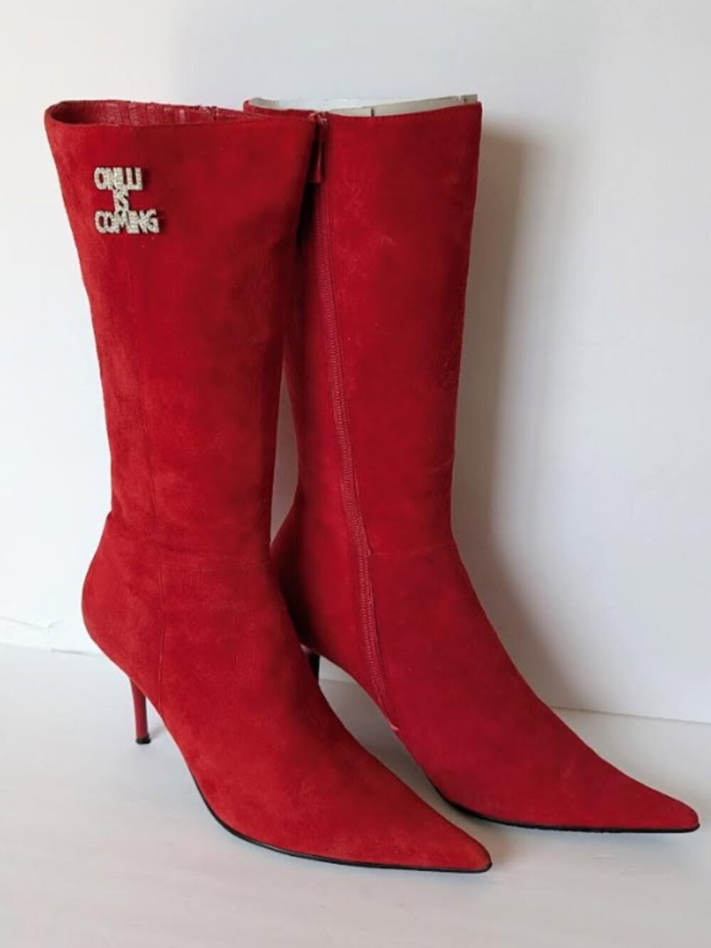 Vintage Onlli Red Crimson Knee High Stiletto Boots Y2K Glam Mobwife EU35/US5
